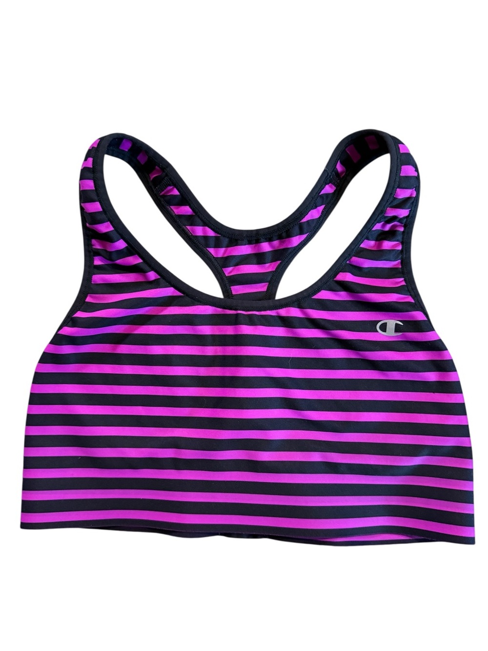 Champion Small Pink and Black Striped Racerback Sports Bra